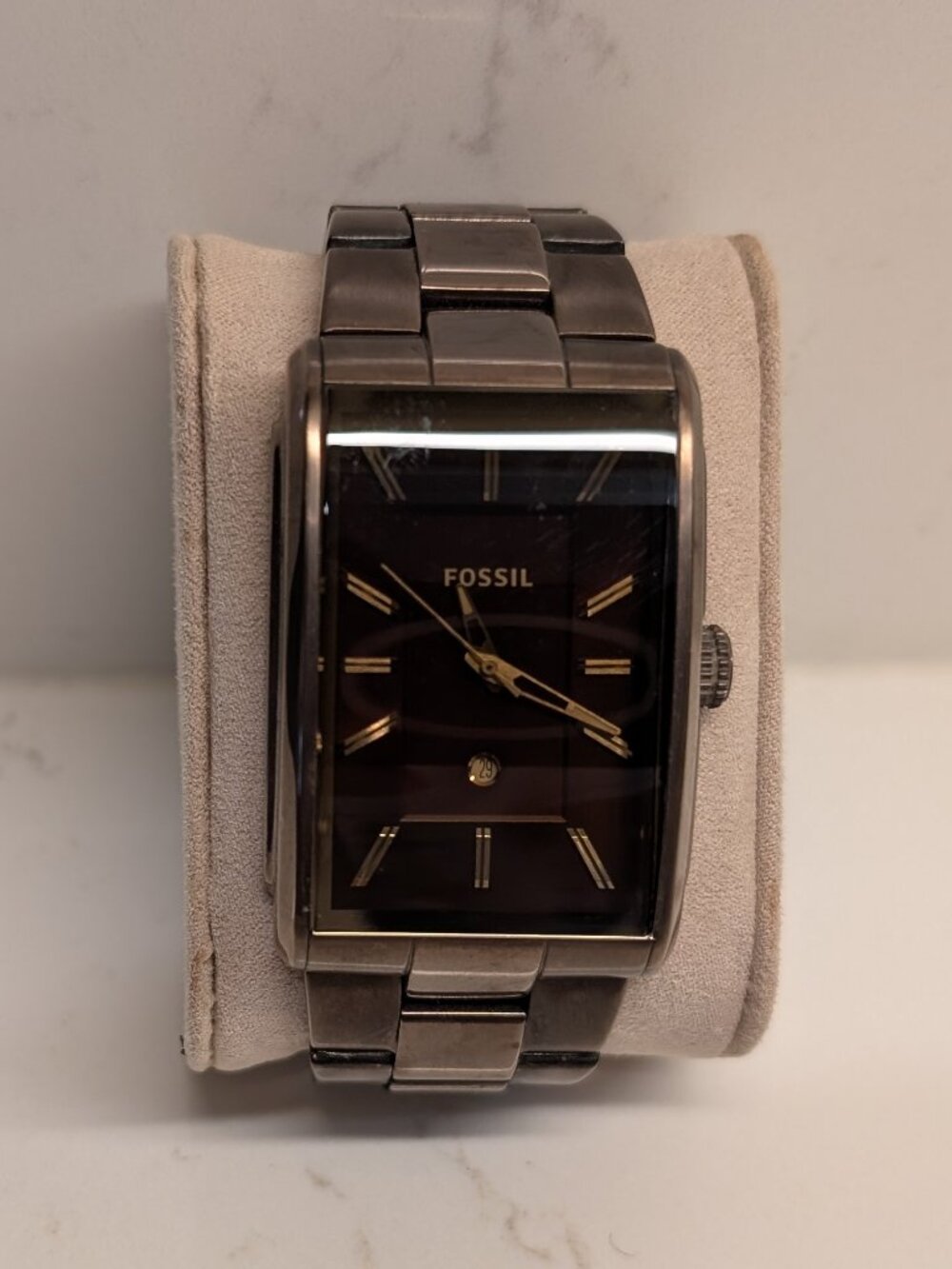 Fossil FS-4679 Men’s Rectangular Brown Stainless Steel Watch Date
